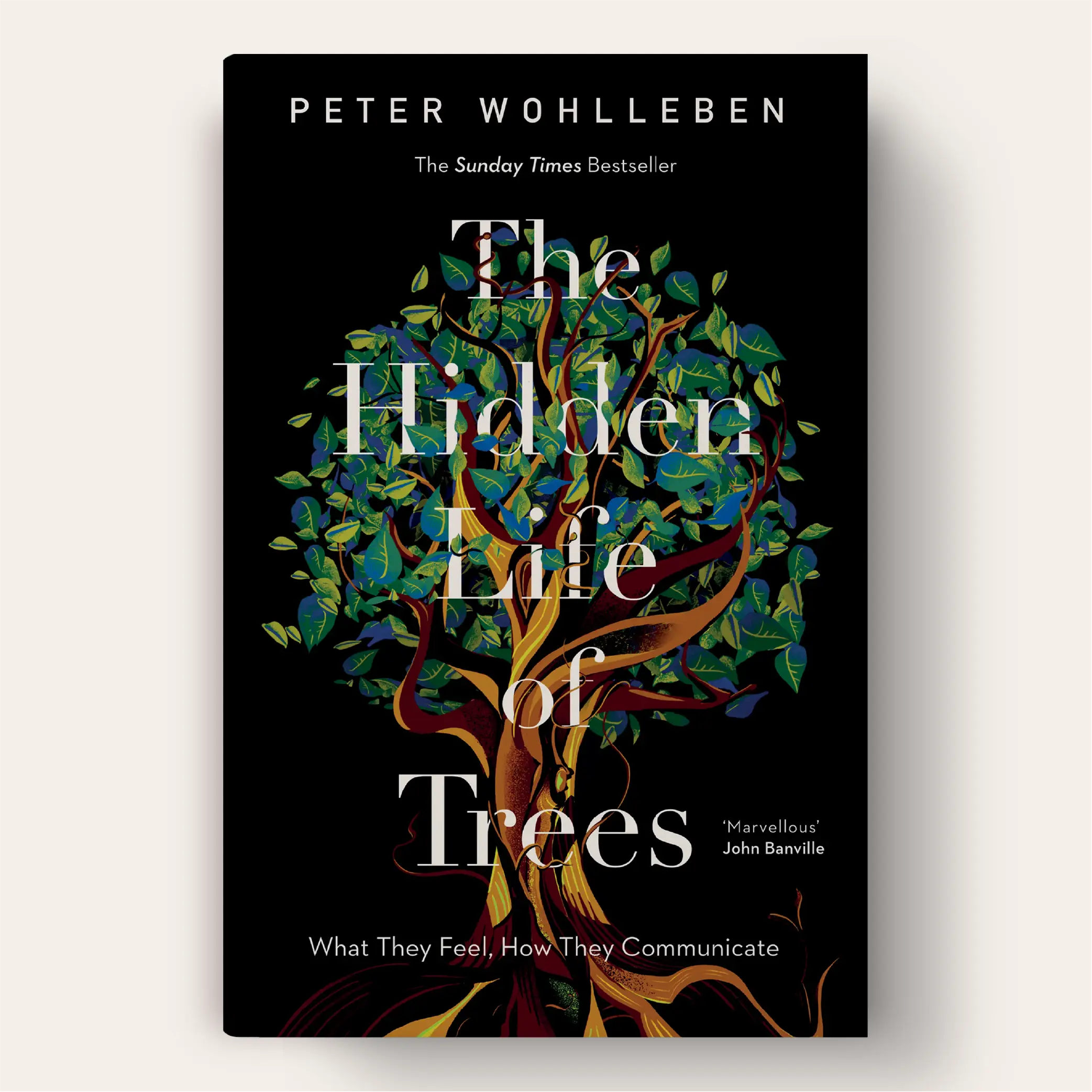 A black book cover design for a book of natural history. An illustrated tree slightly obscures the title and the subtitle is underneath.