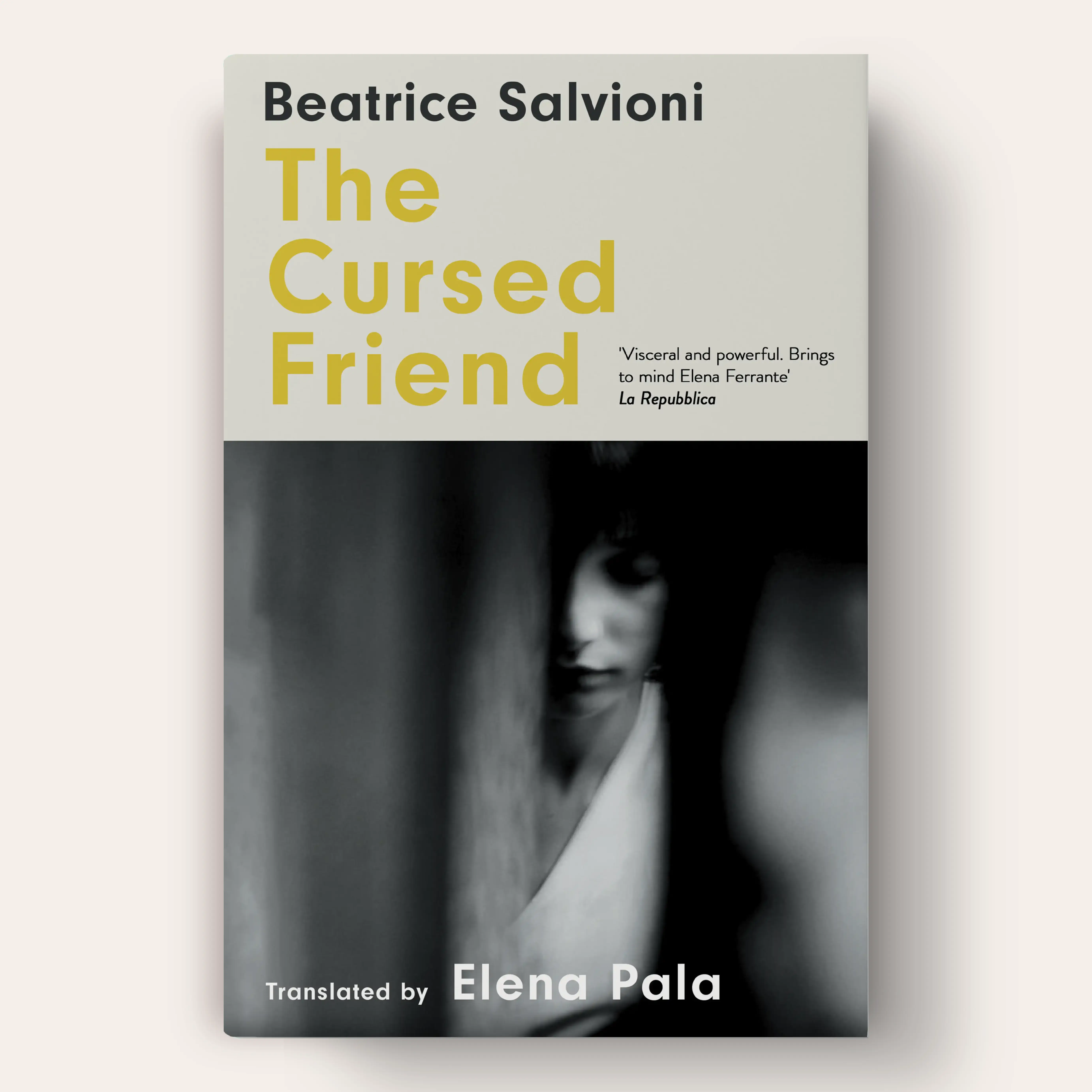 A book cover design for a novel about two girls growing up in 1930s Italy, featuring a photo of two girls lying on the grass.