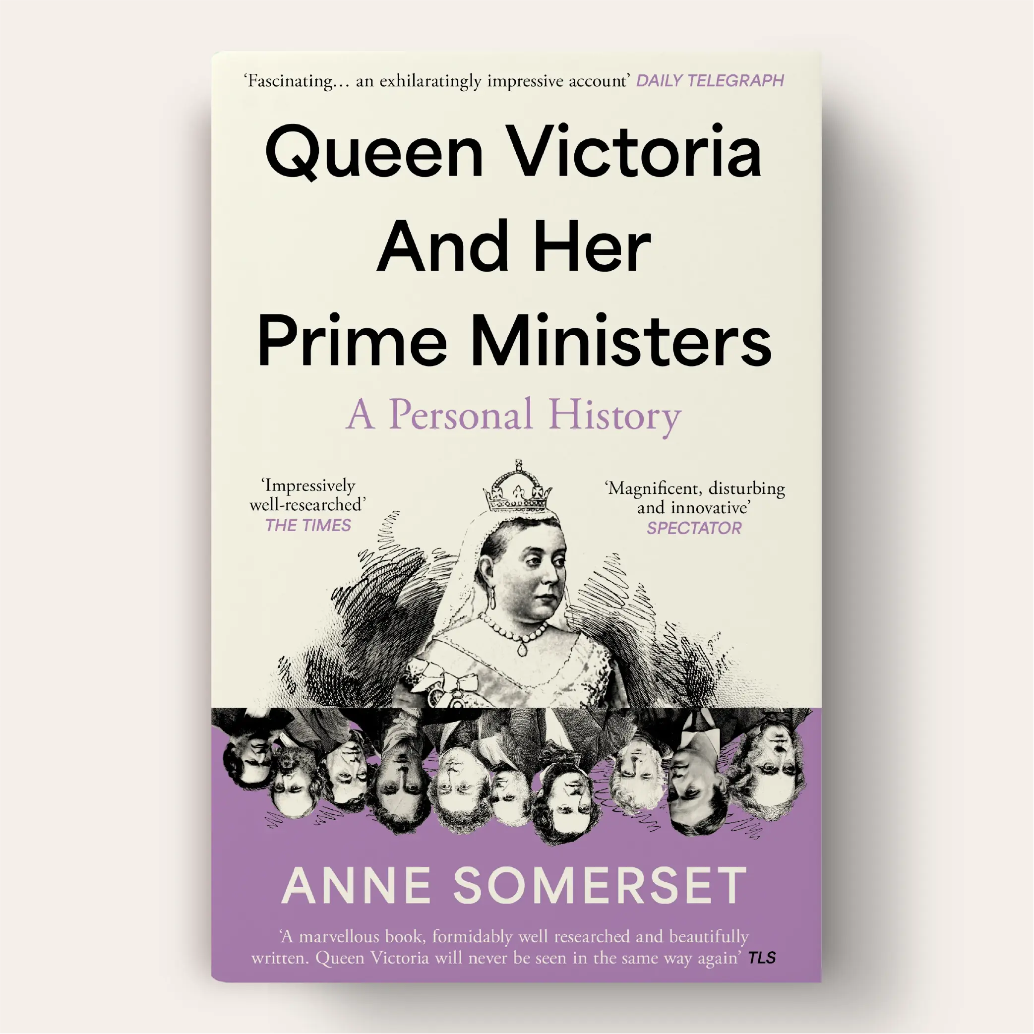 The cover features a central illustration of Queen Victoria with a blank silhouette, surrounded by smaller etchings of various prime ministers in period attire.
